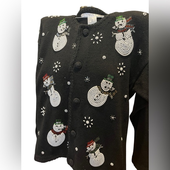 ❌sold❌Vintage Victoria Jones snowman pearl and beaded sweater - Picture 3 of 5